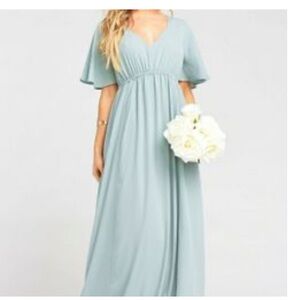 Show Me Your MuMu Blue Empire Gown Flutter Sleeves